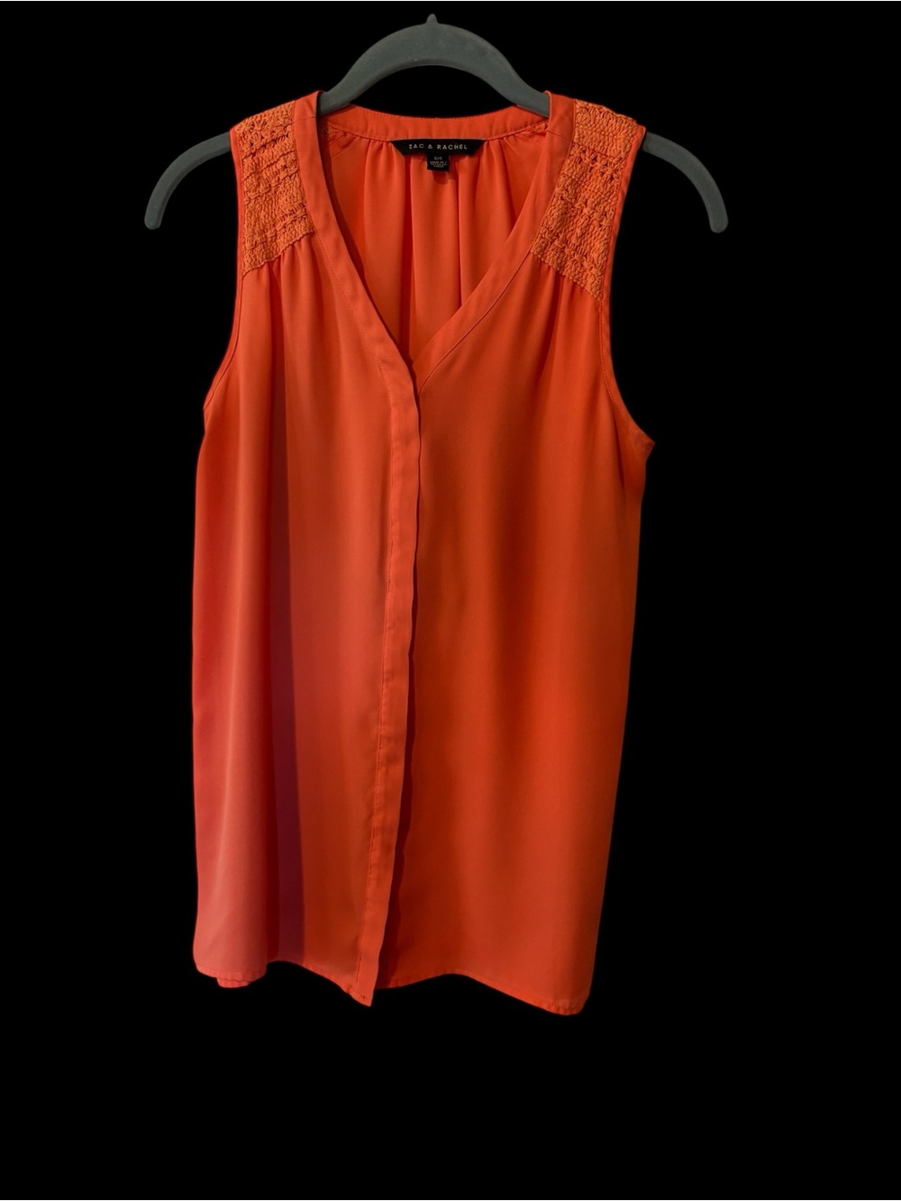 Zac & Rachel Orange Sleeveless V-Neck Blouse with Lace Shoulders S/M